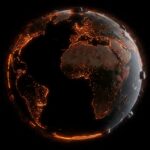 Mapa futurista de Pangea Ultima mostrando la Tierra en 250 millones de años con España en posición privilegiada y condiciones climáticas extremas.