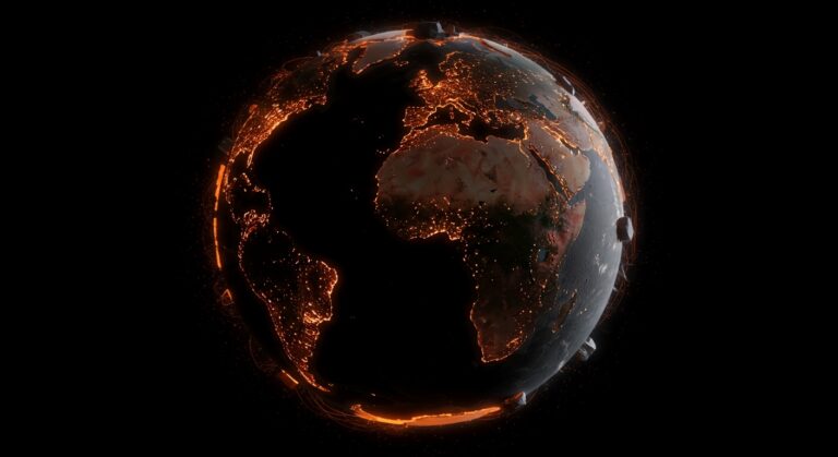 Mapa futurista de Pangea Ultima mostrando la Tierra en 250 millones de años con España en posición privilegiada y condiciones climáticas extremas.