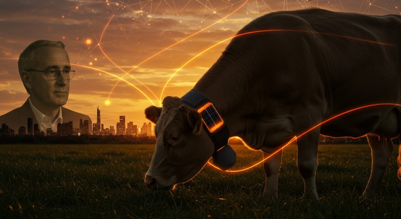 Collar solar inteligente con IA para ganado financiado por Peter Thiel, innovación en agrotech con inversión global.