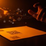 Carta física con código QR simulando un ataque de phishing físico y protección en ciberseguridad para startups.