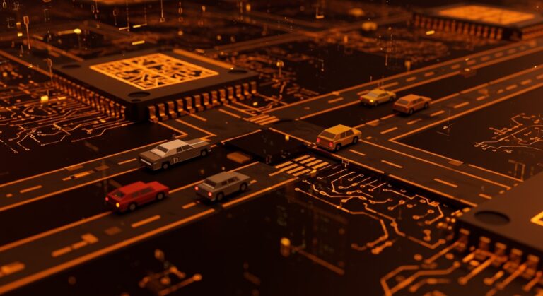 Simulación de tráfico urbano en videojuegos retro mostrada con sistemas tile-based y optimización para CPU de 25 MHz en contexto de ingeniería de software retro y programación low-level.