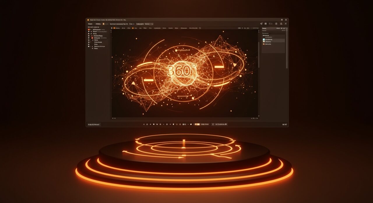 Interfaz de Adobe Illustrator mostrando automatización de vistas 360 con IA para diseño vectorial y animación creativa.