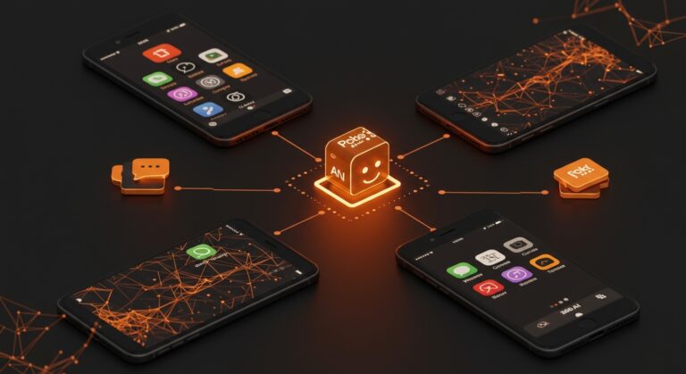 Interfaz digital de Poke AI en iMessage, SMS, WhatsApp y Telegram mostrando agente IA sin instalación de apps para automatización personal y productividad en startups.