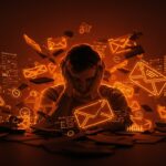 Mantenedor open source abrumado por un backlog creciente de pull requests, ilustrando la gestión y automatización para evitar burnout en proyectos de código abierto.