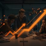 Equipos de startups navarras colaborando en espacio moderno con metáforas visuales de financiación, aceleración y viveros empresariales.