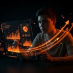 Emprendedor revisando interfaz digital con gráficos de financiación en startup, ilustrando préstamo ENISA para pymes innovadoras sin dilución de capital.