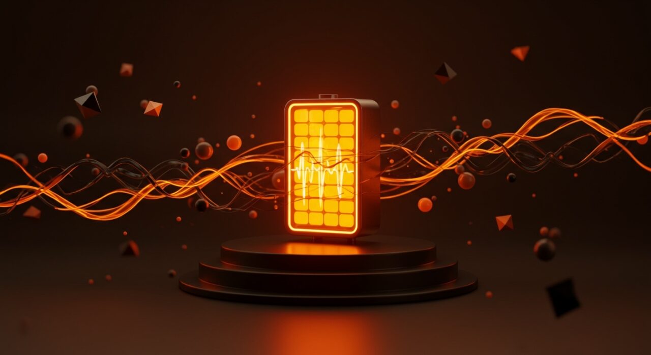 Prototipo funcional de batería cuántica con superabsorción energética en laboratorio futurista, innovación tecnológica disruptiva.