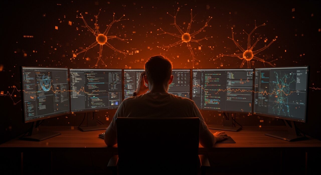 Desarrollador agotado por la psicosis de IA y el burnout tecnológico causado por el uso intensivo de agentes autónomos de inteligencia artificial.