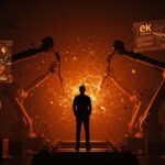 Imagen conceptual sobre la quiebra de ek robotics, mostrando simbolismo de automatización, IA e insolvencia en el mercado de la robótica europea.