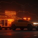 Radar Cybertruck Poliscan ensamblado en carretera catalana mostrando tecnología autónoma para control de velocidad y seguridad vial en España.