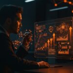 Líder empresarial interactuando con sistemas híbridos RAG y arquitectura de datos en startup de inteligencia artificial en 2026.