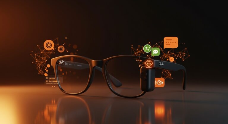 Ray-Ban Meta Blayzer gafas inteligentes con IA para seguimiento nutricional y resúmenes de mensajes en un estilo editorial tecnológico.