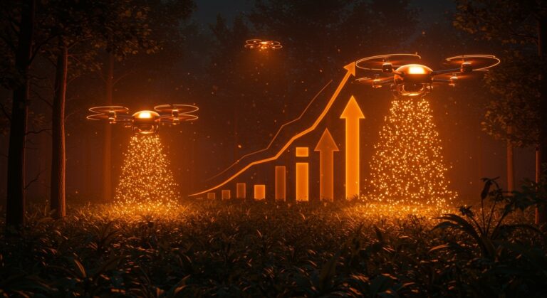 Drones de Re-Forest Latam desplegando cápsulas biotecnológicas para la restauración ecológica en América Latina con tecnología avanzada y sostenibilidad.