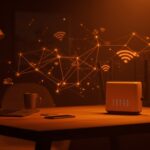 Red WiFi mesh para home office con dispositivos conectados y señal estable, destacando conexiones inteligentes y tecnologías de conectividad 2026.