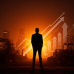 Líder empresarial frente a maquinaria moderna y mapa de Latinoamérica, simbolizando el pivot y cierre estratégico de RendaloMaq en el mercado startup constructech.