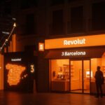 Tienda física de Revolut en Barcelona representando la expansión fintech y valoración de startups en banca digital en España.