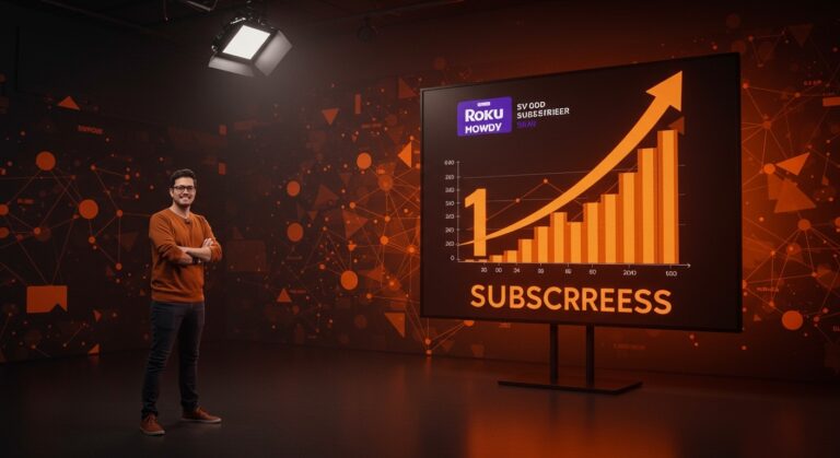 Cofundador de startup celebrando 1 millón de suscriptores en modelo de streaming Roku Howdy con tendencias de mercado digital.