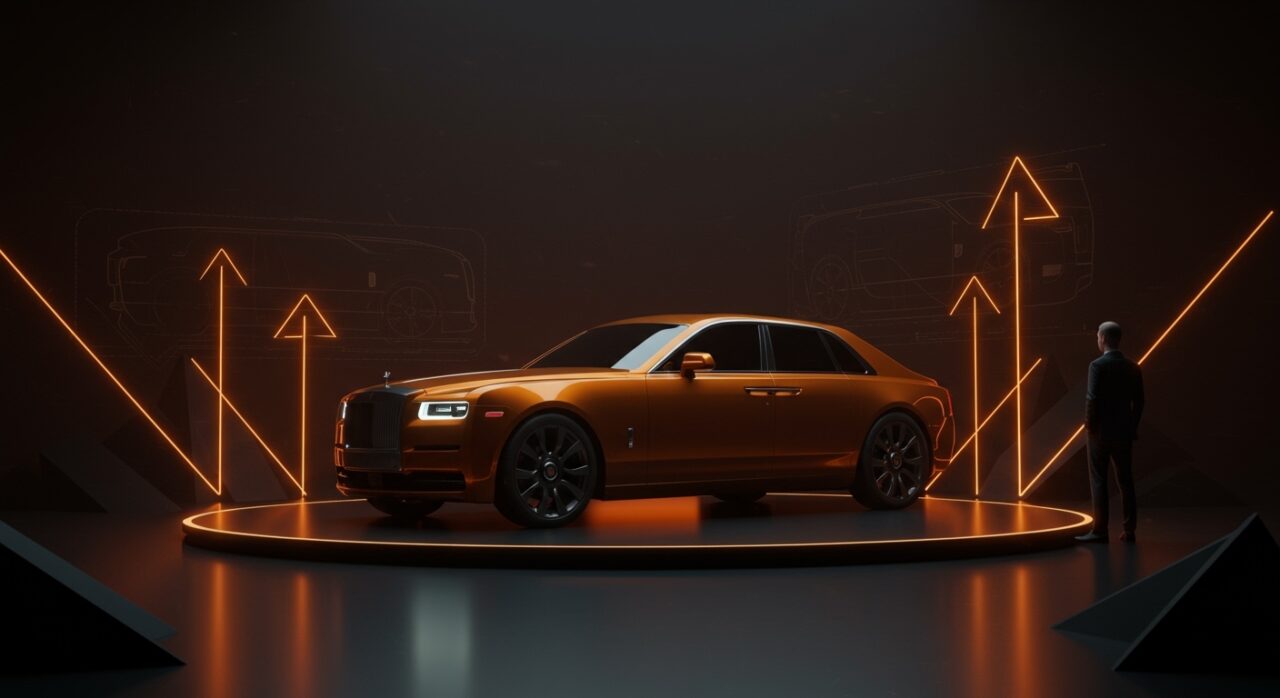 Rolls-Royce Nightingale en exclusiva representando la estrategia de exclusividad en coches eléctricos de lujo en el mercado ultra-lujo.