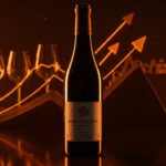 Botella vintage Romanée-Conti 1945 iluminada en tonos naranja y negro representando récord de venta y tendencias de inversión en activos alternativos.
