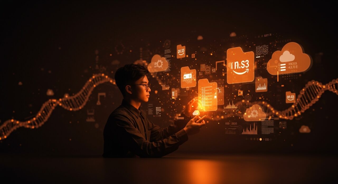 Innovador sistema de archivos Amazon S3 Files en almacenamiento en la nube con aceleración de pipelines de IA y genómica, destacando reducción de costos y tecnología avanzada.