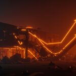 Colapso del Sampoong Department Store representado visualmente con metáforas de fallos estructurales y gestión de riesgos en startups tecnológicas.