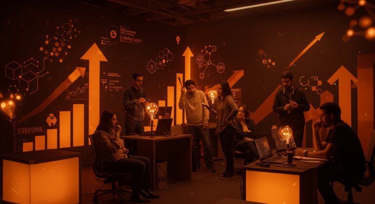 Emprendedores pymes y startups chilenas colaborando en un espacio moderno, reflejando el Santander X Award 2026 y financiamiento para emprendimientos innovadores.