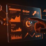 Interfaz digital futurista con ajustes de pricing SaaS basado en IA para optimizar monetización junto a integración Stripe.
