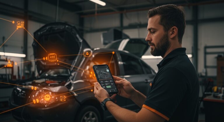 Software móvil Scorpion Scan para talleres de laminado automotriz optimizando eficiencia operativa y cotización en smartphone.