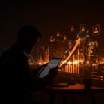 Escena de emprendedor analizando tendencias de seed funding y financiamiento startups en un entorno competitivo con metáforas visuales de capital semilla y venture capital 2025.