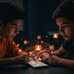 Dos estudiantes recibiendo financiamiento pre-semilla para una red social con inteligencia artificial integrada en iMessage, destacando innovación startup y estrategia de distribución.