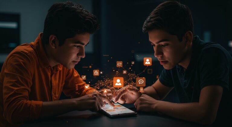 Dos estudiantes recibiendo financiamiento pre-semilla para una red social con inteligencia artificial integrada en iMessage, destacando innovación startup y estrategia de distribución.