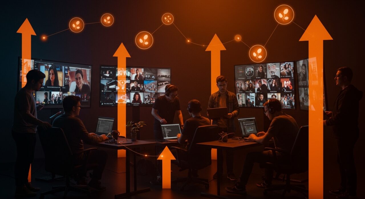 Fundadores de startup audiovisual colaborando para producir series verticales tras recibir 6 millones en ronda seed sin modelo de suscripción.