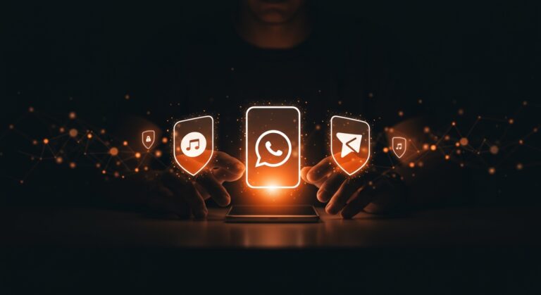 Comparativa visual de seguridad y privacidad en apps de mensajería para startups destacando Signal, WhatsApp y Telegram en el contexto tecnológico.