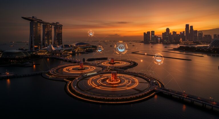 Gestión hídrica e innovación sostenible en Singapur con resiliencia urbana y tecnología avanzada.