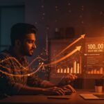 Fundador de startup india Snabbit frente a tablero digital mostrando crecimiento rápido y modelos de funding en la gig economy.