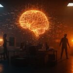 Despidos en Snap impulsados por inteligencia artificial mostrando empleados que se van mientras código generado por IA domina la escena tecnológica.