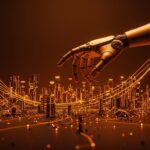 Robótica avanzada y centros de datos iluminados representando la IPO de 100 mil millones de dólares de SoftBank Roze en IA física e infraestructura tecnológica.