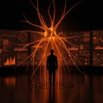 CTO gestionando la gobernanza híbrida en inteligencia artificial en un entorno empresarial moderno con red de datos abstracta.