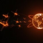 Constelación de satélites Starlink como centros de datos orbitales para inteligencia artificial, ilustrando retos tecnológicos y sostenibilidad en computación espacial.