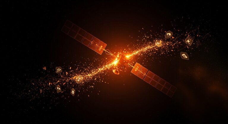 Representación artística de los centros de datos orbitales de SpaceX para IA con problemas técnicos y su impacto en la infraestructura cloud para startups.