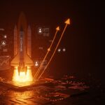 Escena futurista con cohete SpaceX y códigos de IA destacando la compra de Cursor para desarrolladores y herramientas de programación IA.