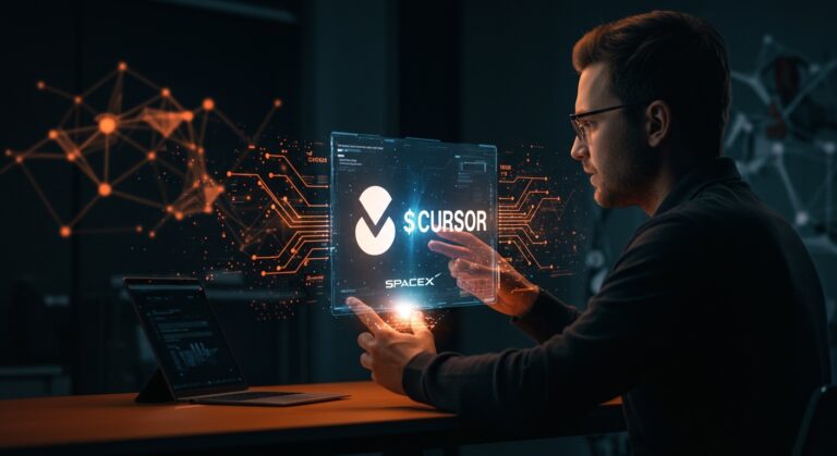 Visualización del acuerdo de adquisición entre SpaceX y Cursor, destacando implicaciones para desarrolladores y el ecosistema de startups de IA en 2026.
