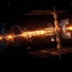 Centro de datos orbital de SpaceX con representaciones de IA espacial y riesgos en la salida a bolsa, bajo la supervisión de Elon Musk.