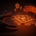 Chip crítico seguro con arquitectura RISC-V en manos que simbolizan soberanía tecnológica e innovación deeptech en startups de ciberseguridad.