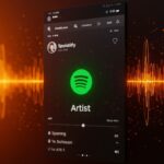 Perfil de artista en Spotify con badge verde de verificación destacando la autenticidad frente a música generada por IA en el ecosistema hispano.