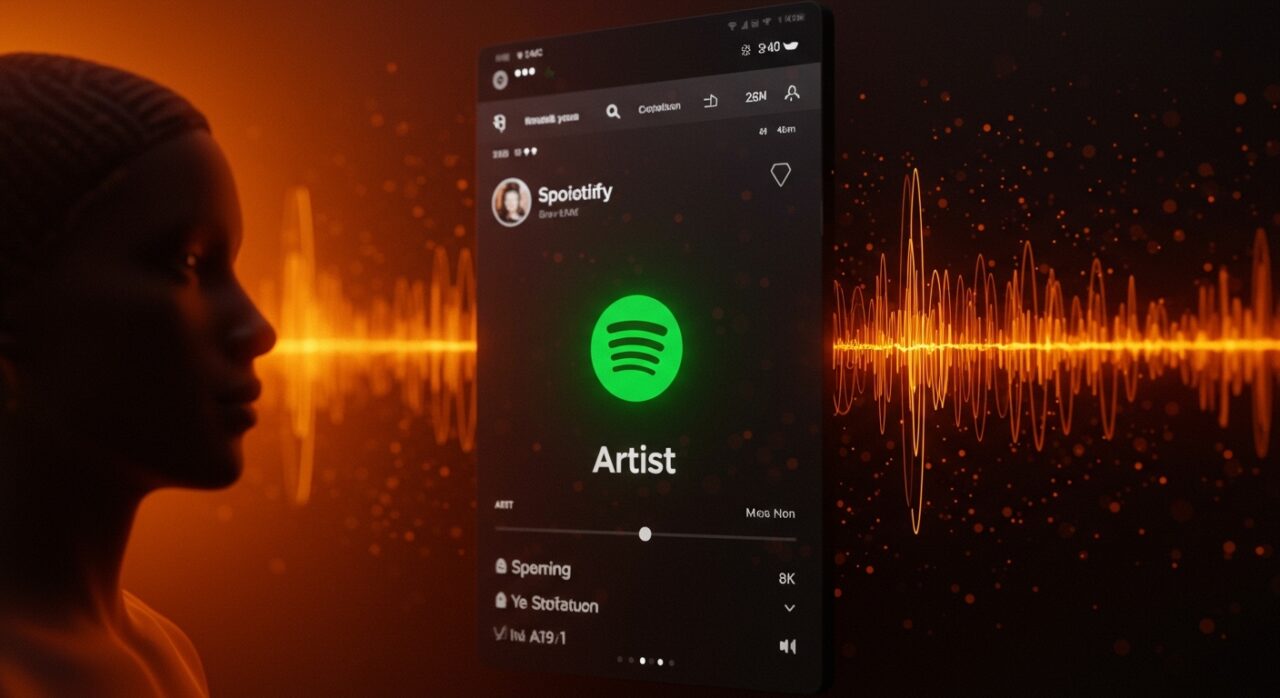 Perfil de artista en Spotify con badge verde de verificación destacando la autenticidad frente a música generada por IA en el ecosistema hispano.
