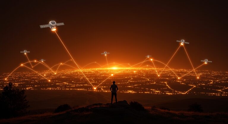 Founder visualizando la conectividad satelital de Starlink en España y LATAM, simbolizando internet rural y tecnología para startups.