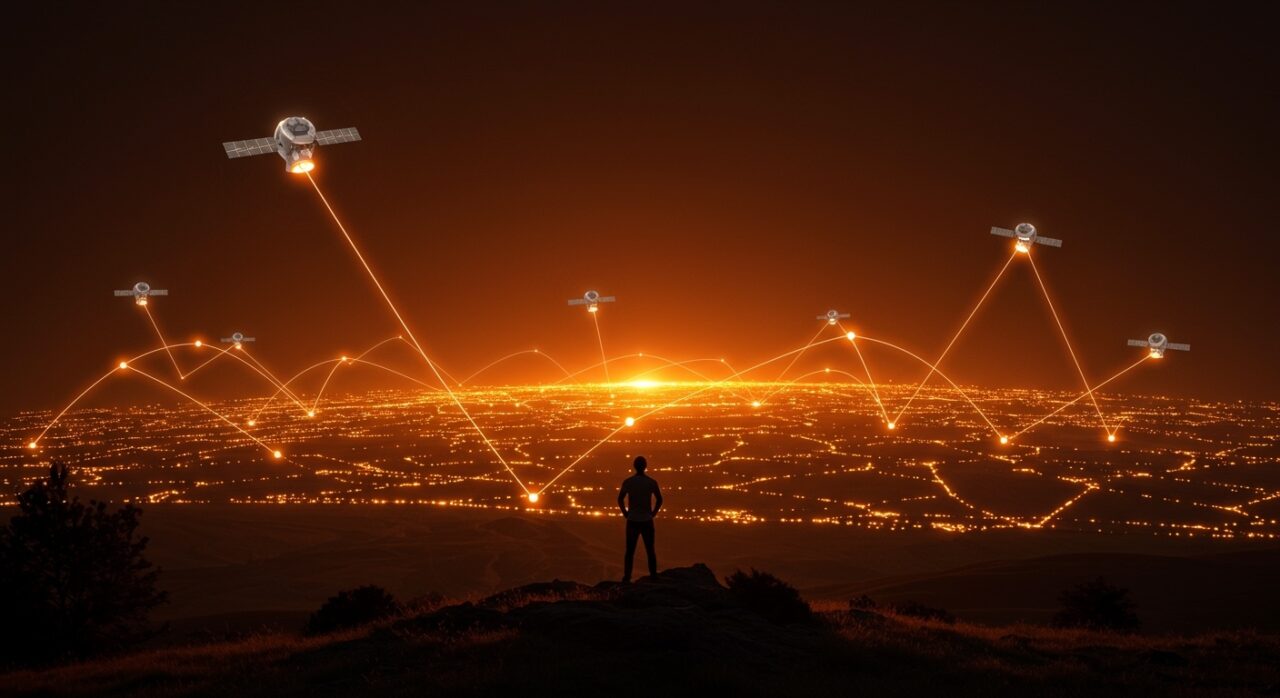 Founder visualizando la conectividad satelital de Starlink en España y LATAM, simbolizando internet rural y tecnología para startups.