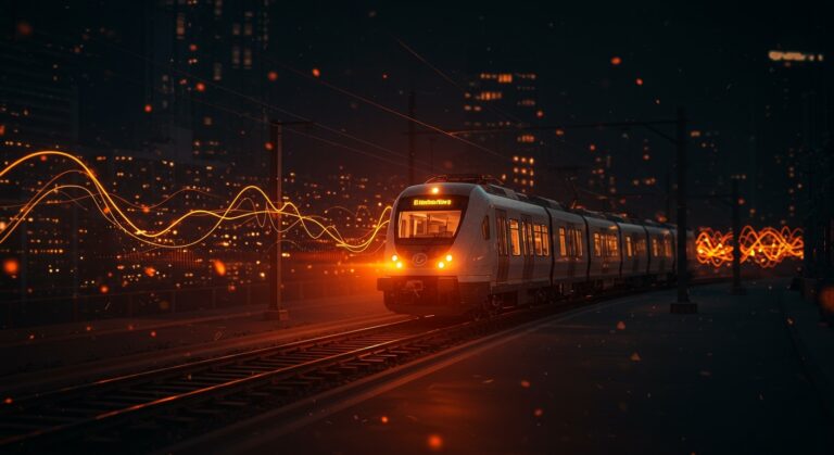 Tren eléctrico avanzado con tecnología de baterías innovadoras para movilidad sostenible en electrificación ferroviaria.
