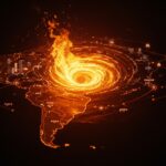Visualización del Super Niño 2026 impactando Latinoamérica con efectos en economía y startups tecnológicas.